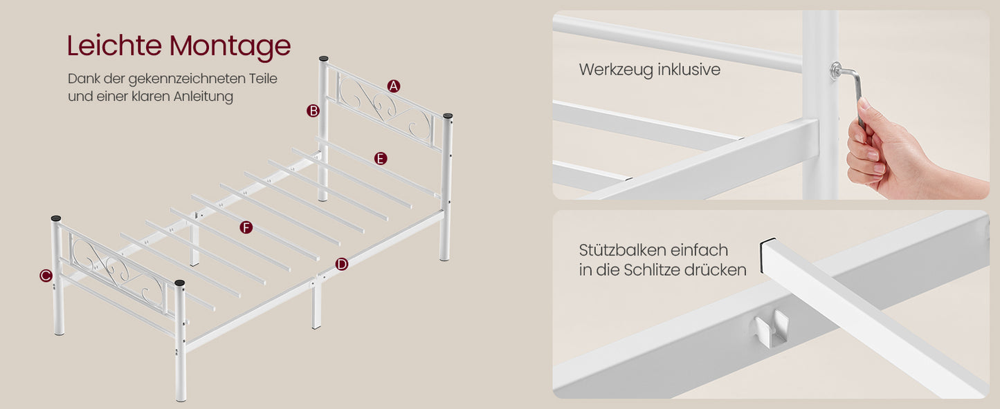 VASAGLE bed 90x200 cm, guest bed, single metal bed, bed rack, bed frame, metal bed, easy assembly - Uknowucme
