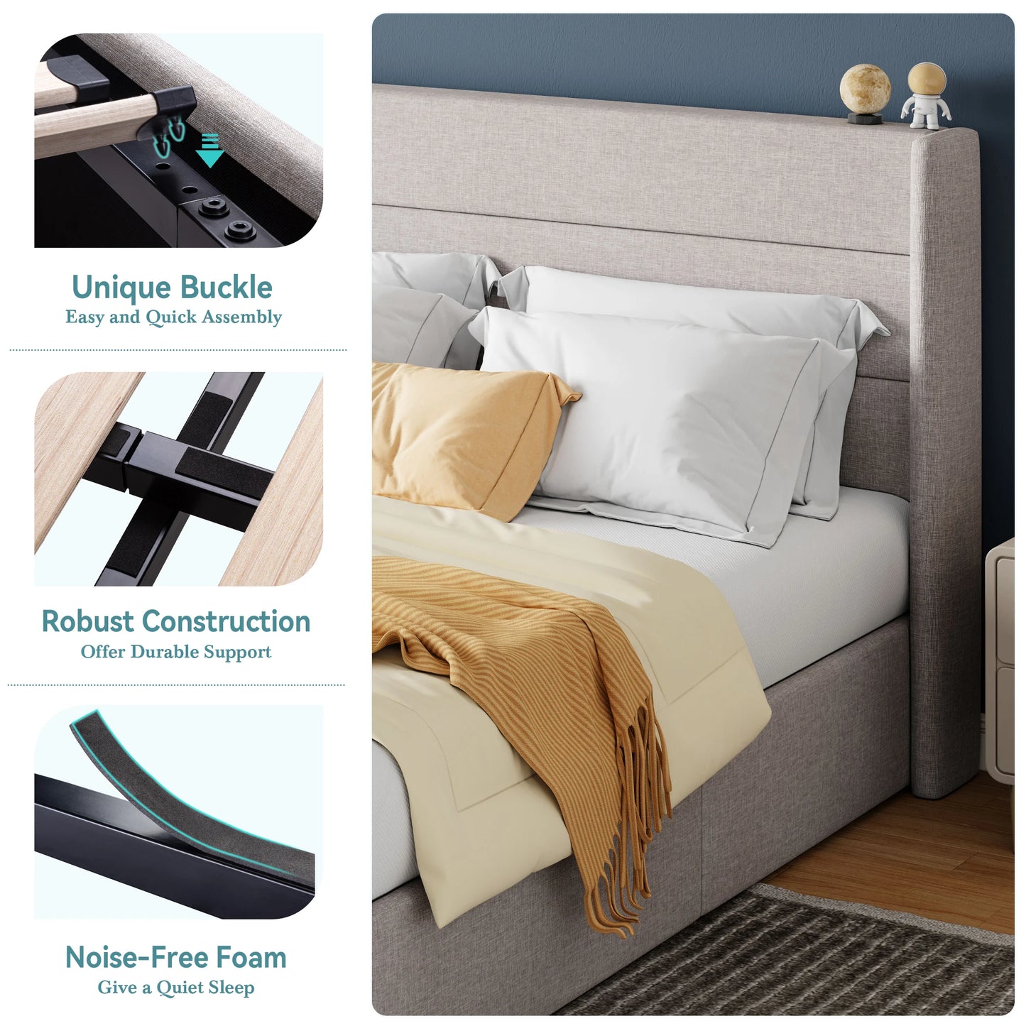 HOOMIC Lift Up Storage Bed with Wingback Headboard/Heavy-Duty Hydraulic Bed/Large Underneath Storage Allewie - Uknowucme