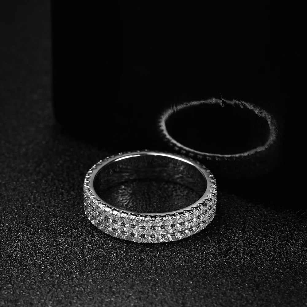 KNOBSPIN Full Moissanite Ring 925 Sterling Sliver Plated 18k Eternity Band Hip Hop Rings for Woman Man Party Sparkling Jewely - Uknowucme
