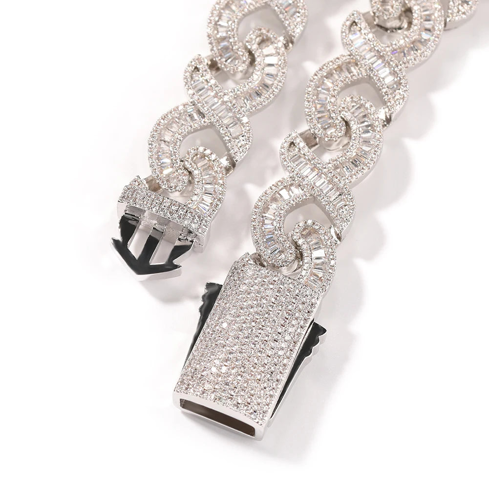 THE BLING KING 15mm Infinity Link Necklace For Men Iced Out Baguette CZ X Shaped Chain Solid Metal Choker Punk Hip Hop Jewelry - Uknowucme