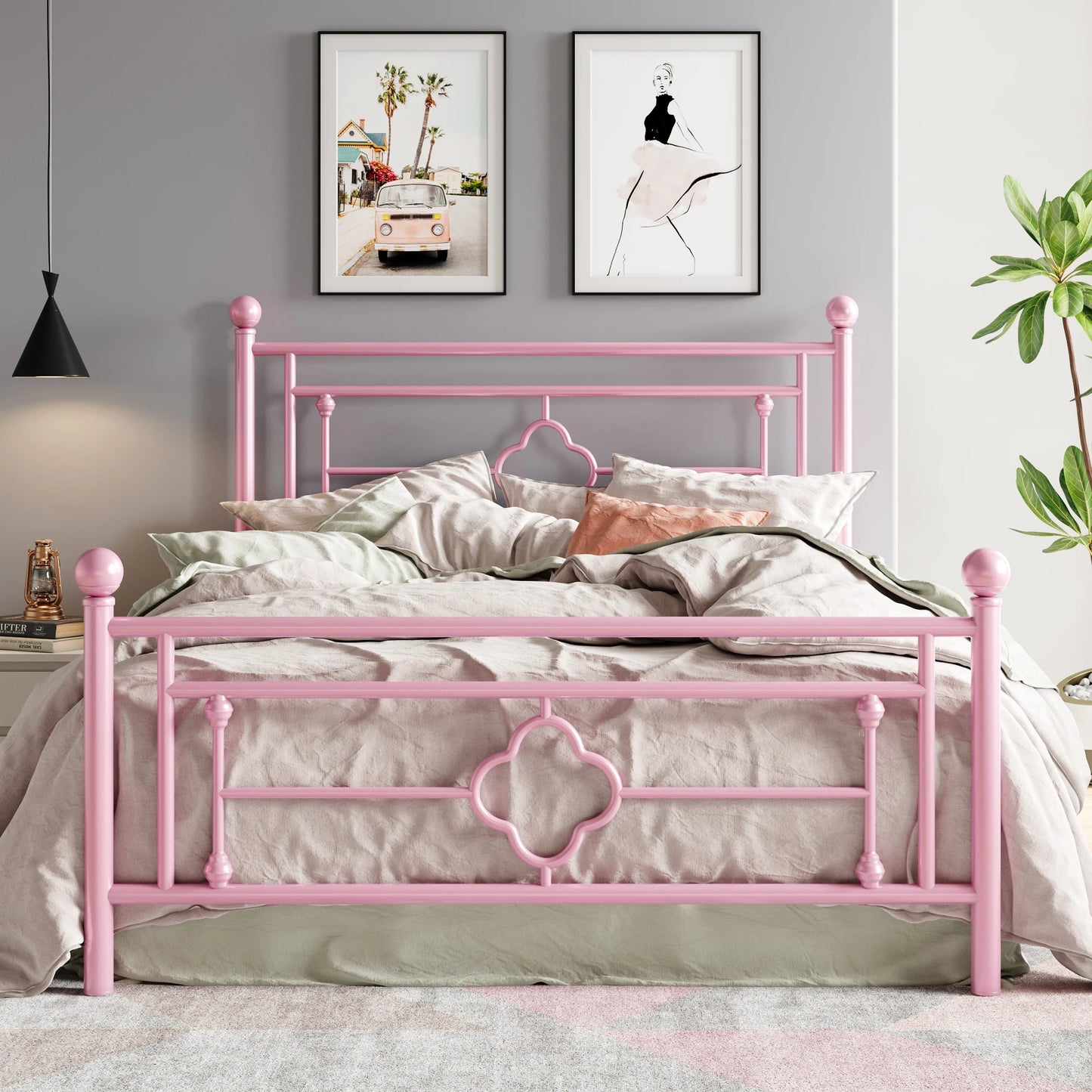 HOOMIC 14 Inch Metal Platform Bed Frame, Vintage Victorian Style, Wrought Iron Headboard and Footboard - Uknowucme