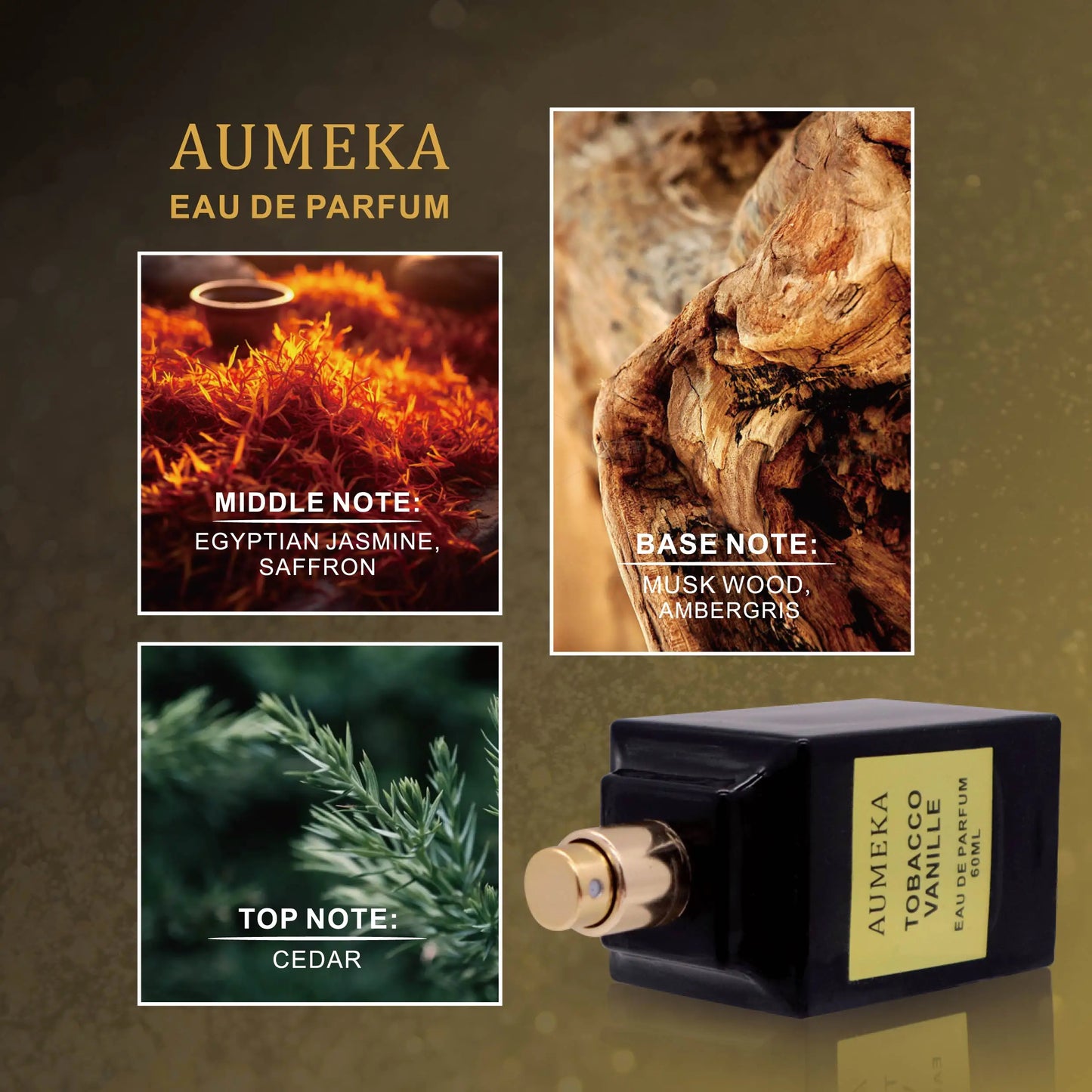 AUMEKA Perfume For Men Original Luxury Arabes Tobacco Vanille Oriental Spicy Eau De Parfum Man Gift Makeup 60ml AU0451 - Uknowucme