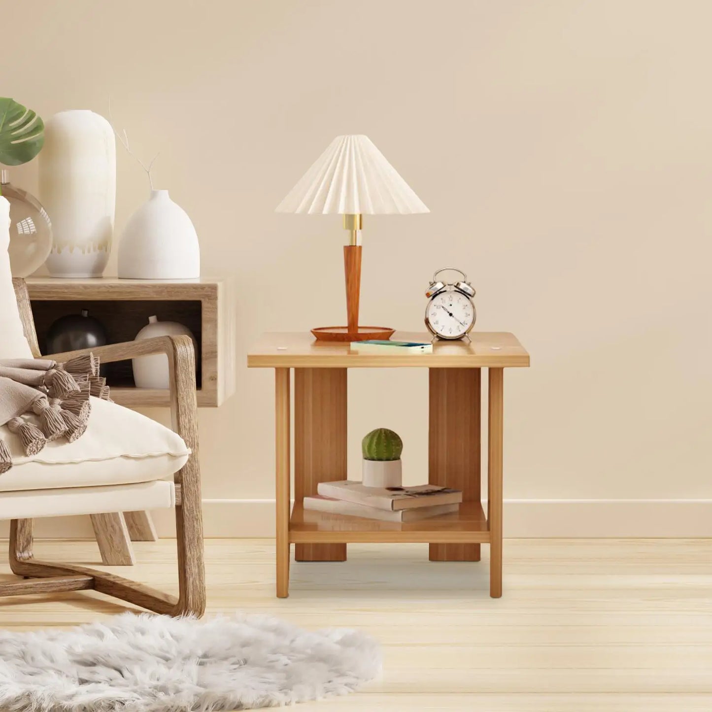 Simple Bedside Table Wooden Double Layers Solid Wood Nightstands Night Table For Table Sofa Side Table Home Furniture - Uknowucme
