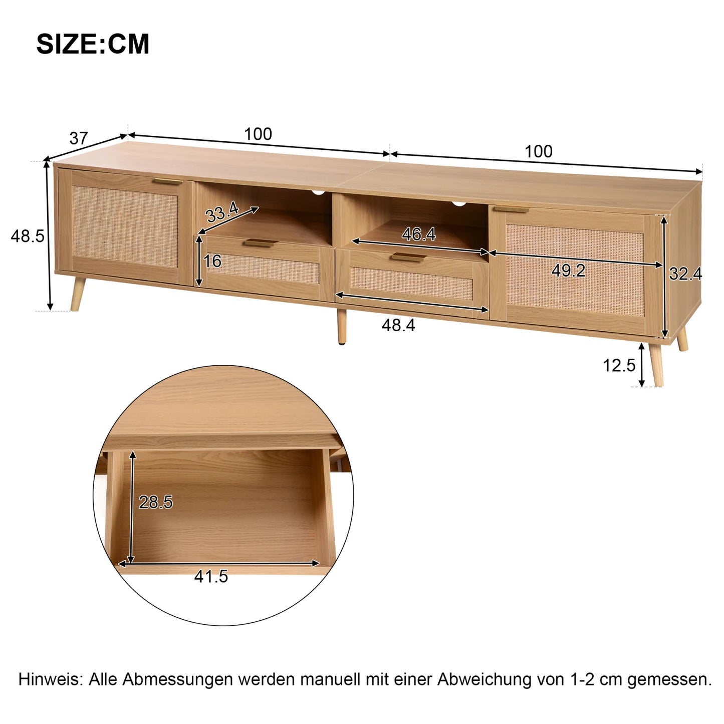 TV console table, 200*37*49cm, TV cabinet with real rattan design, TV cabinet with solid wooden feet, braided rattan TV boards - Uknowucme