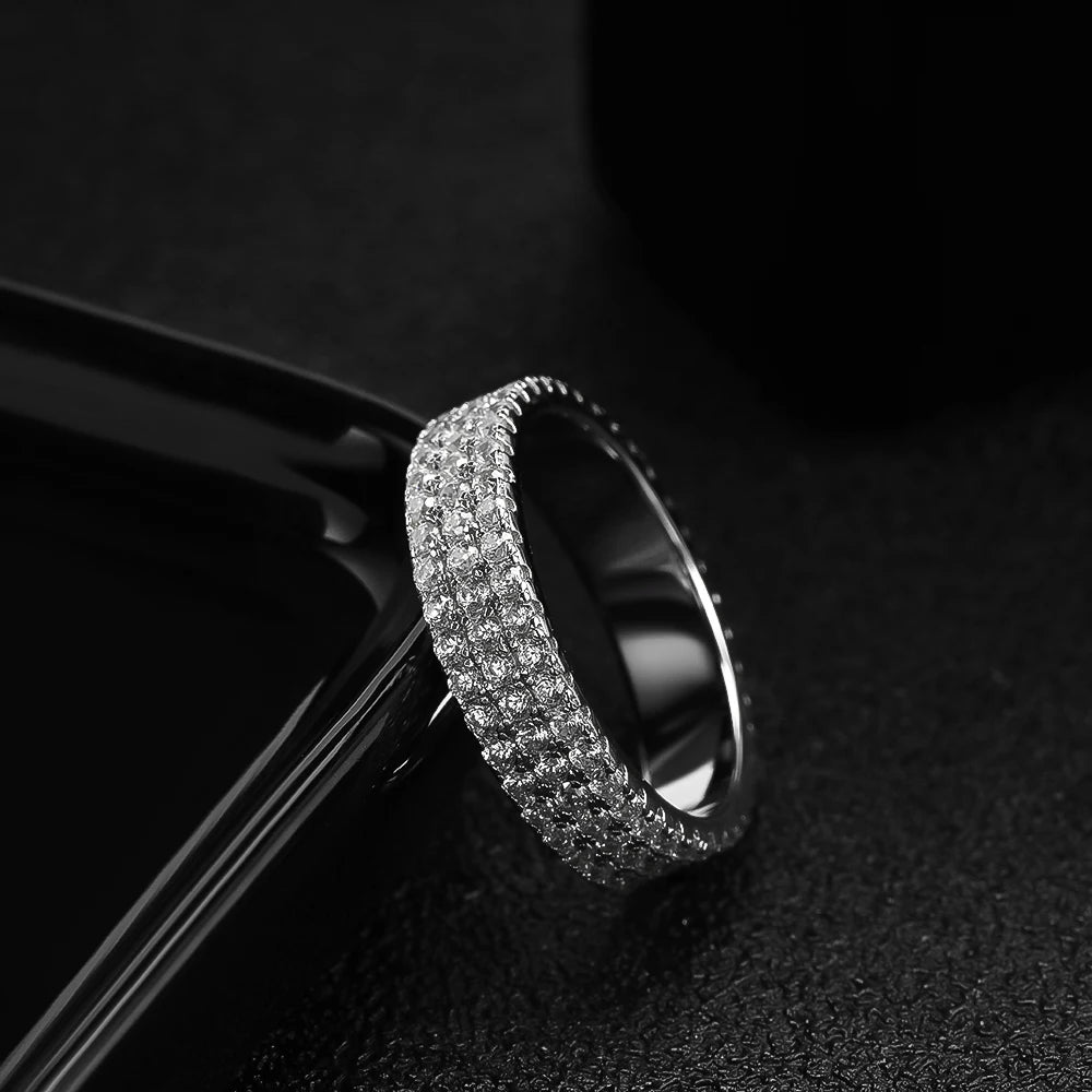 KNOBSPIN Full Moissanite Ring 925 Sterling Sliver Plated 18k Eternity Band Hip Hop Rings for Woman Man Party Sparkling Jewely - Uknowucme
