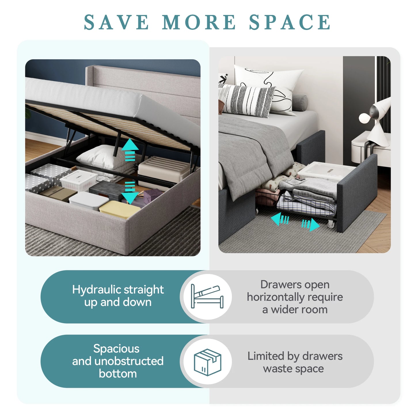 HOOMIC Lift Up Storage Bed with Wingback Headboard/Heavy-Duty Hydraulic Bed/Large Underneath Storage Allewie - Uknowucme