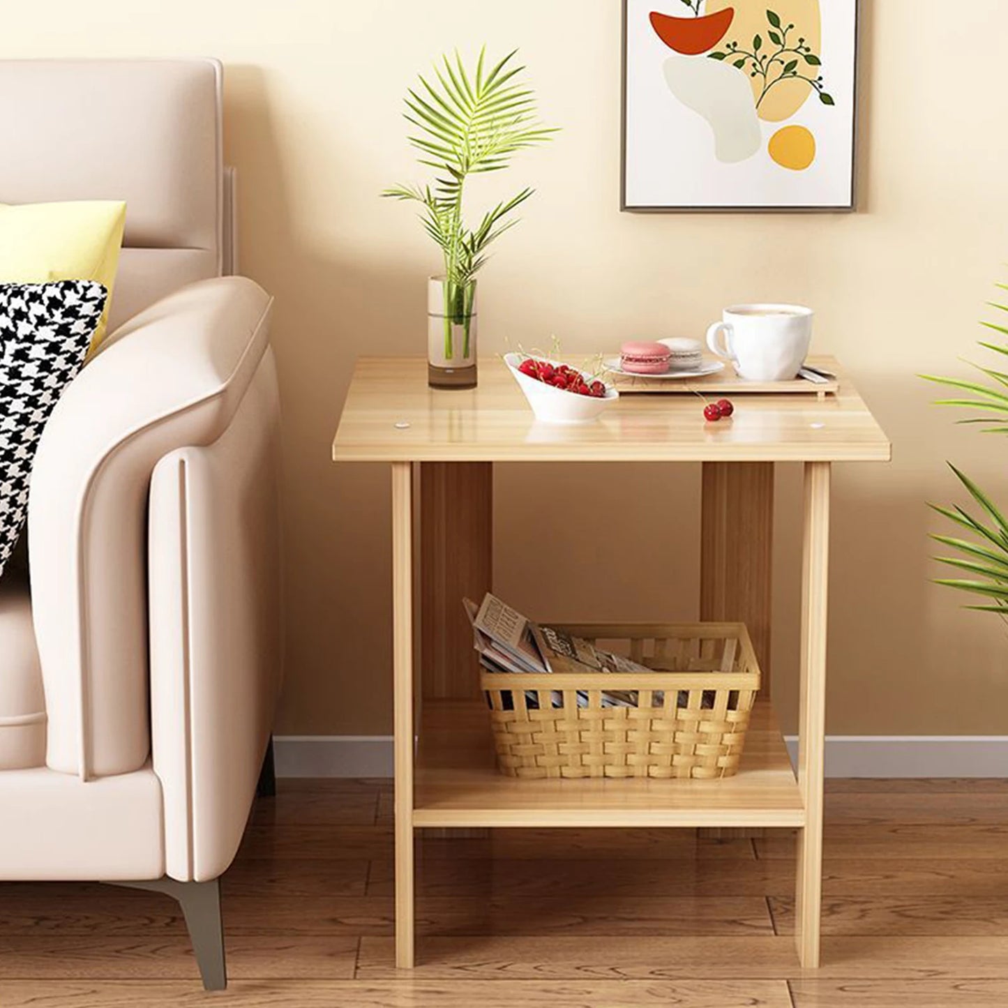Simple Bedside Table Wooden Double Layers Solid Wood Nightstands Night Table For Table Sofa Side Table Home Furniture - Uknowucme