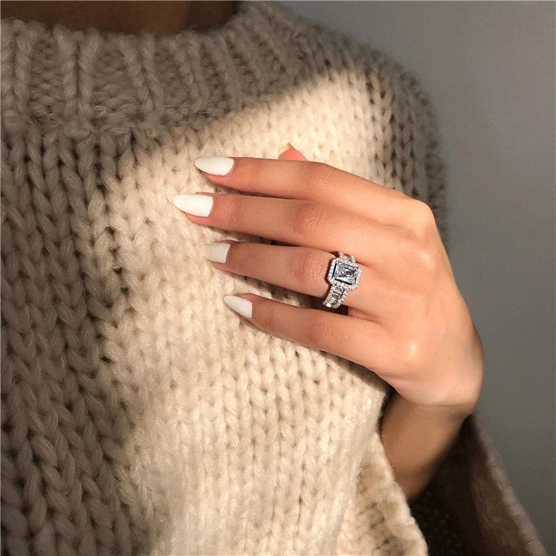 HOYON Pure Natural White 3 Carats Moissanite Gemstone S925 Silver color Ring for Women Anillos De Jewelry Bizuteria Rings - Uknowucme
