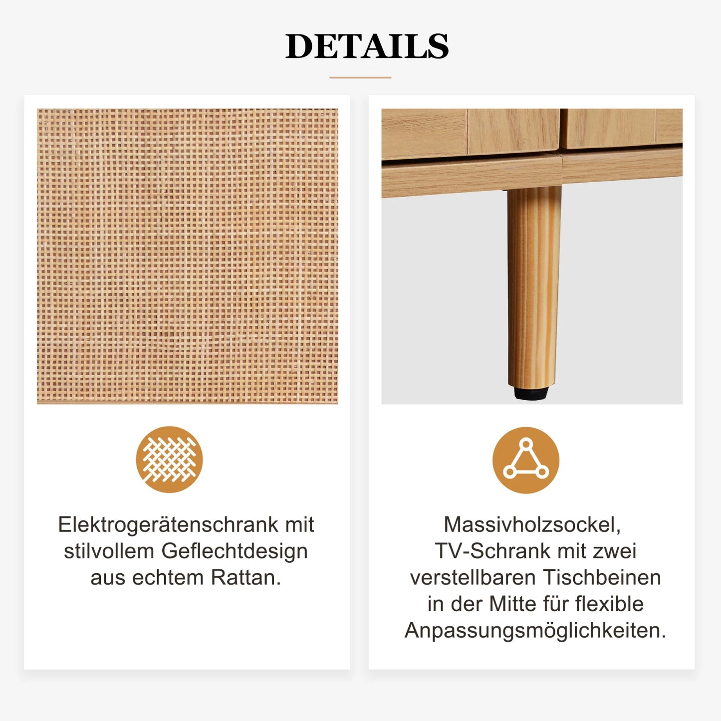 TV console table, 200*37*49cm, TV cabinet with real rattan design, TV cabinet with solid wooden feet, braided rattan TV boards - Uknowucme