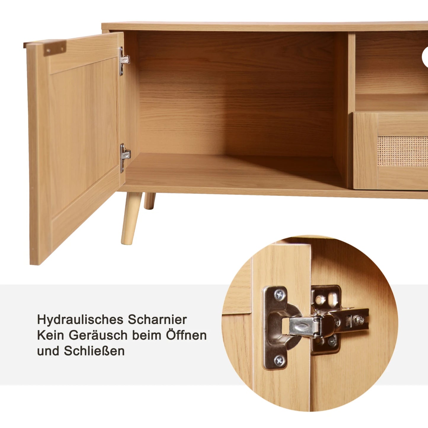 TV console table, 200*37*49cm, TV cabinet with real rattan design, TV cabinet with solid wooden feet, braided rattan TV boards - Uknowucme