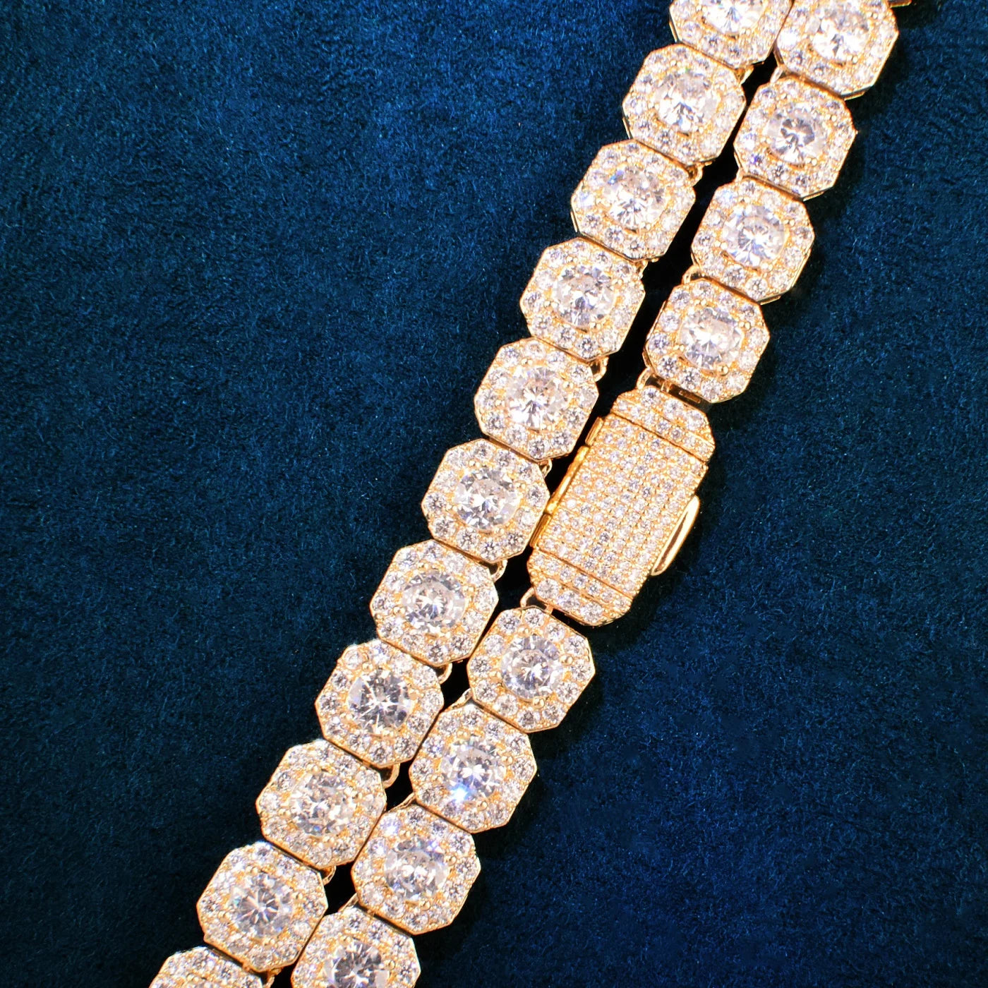 Square Clustered Chain Bracelet For Men Hip Hop Link Finish Zirconia Copper Gold Color Fashion Rock Jewelry 9mm - Uknowucme