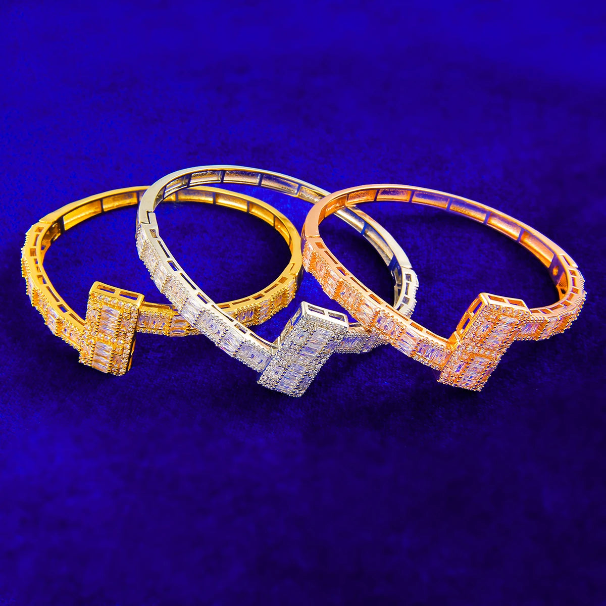 Bubble Letter Iced Baguette Bangle for Women Rapper Bracelets Hip Hop Jewelry - Uknowucme
