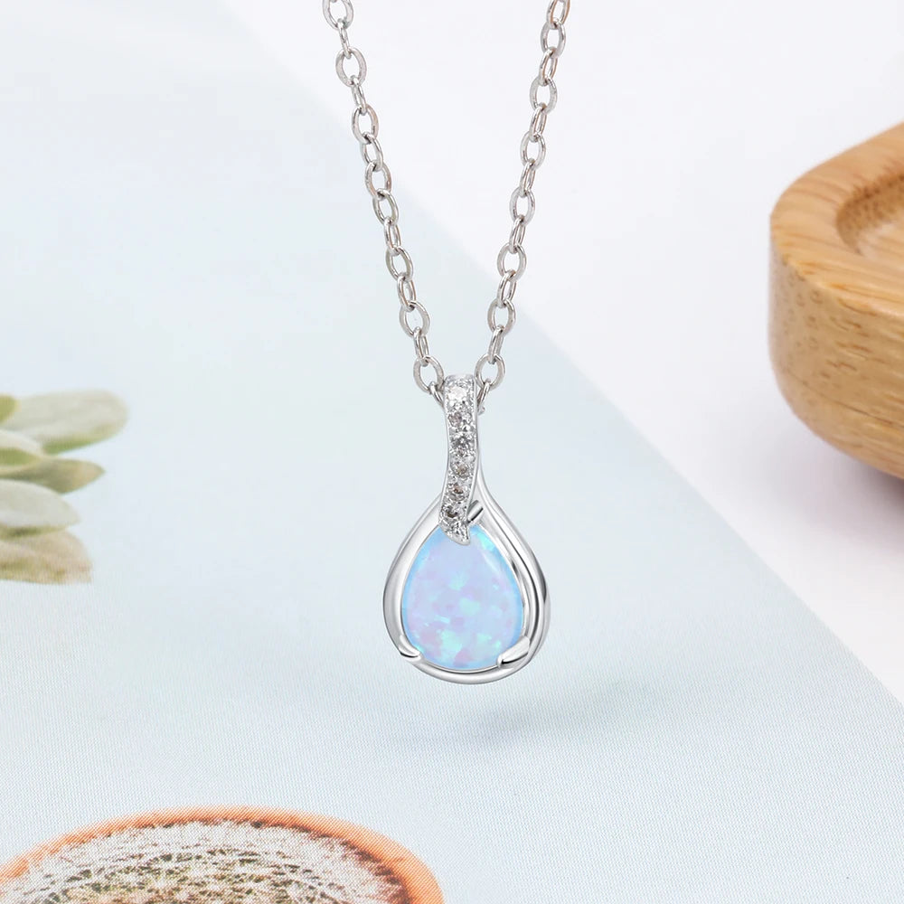 925 Sterling Silver Jewelry Sets for Women Cubic Zirconia Blue Opal Bracelet Earrings Chain Necklace Jewelry Sets (Lam Hub Fong) - Uknowucme