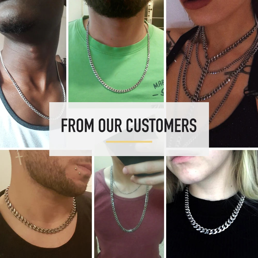 3-11mm Men's Curb Chain Necklace Silver Color Stainless Steel Curb Cuban Link Long Chain for Unisex Men Punk Classic Jewelry - Uknowucme