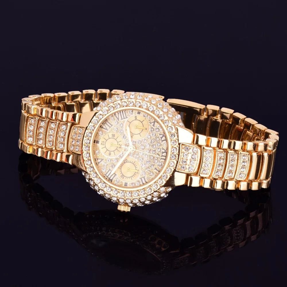 Hip Hop Men's Women Watch Small Dial Military Quartz Clock Luxury Rhinestone Business Waterproof 19.2 cm - Uknowucme