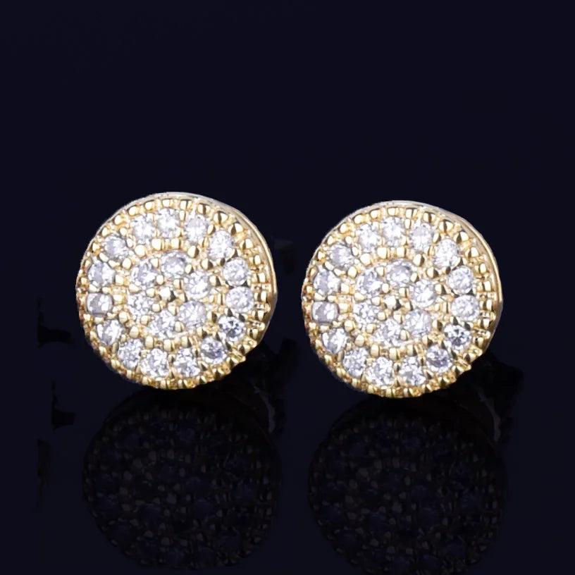 8MM Gold Color Small Round Stud Earring AAAA Cubic Zircon Screw Back Men Fashion Hip Hop Jewelry - Uknowucme