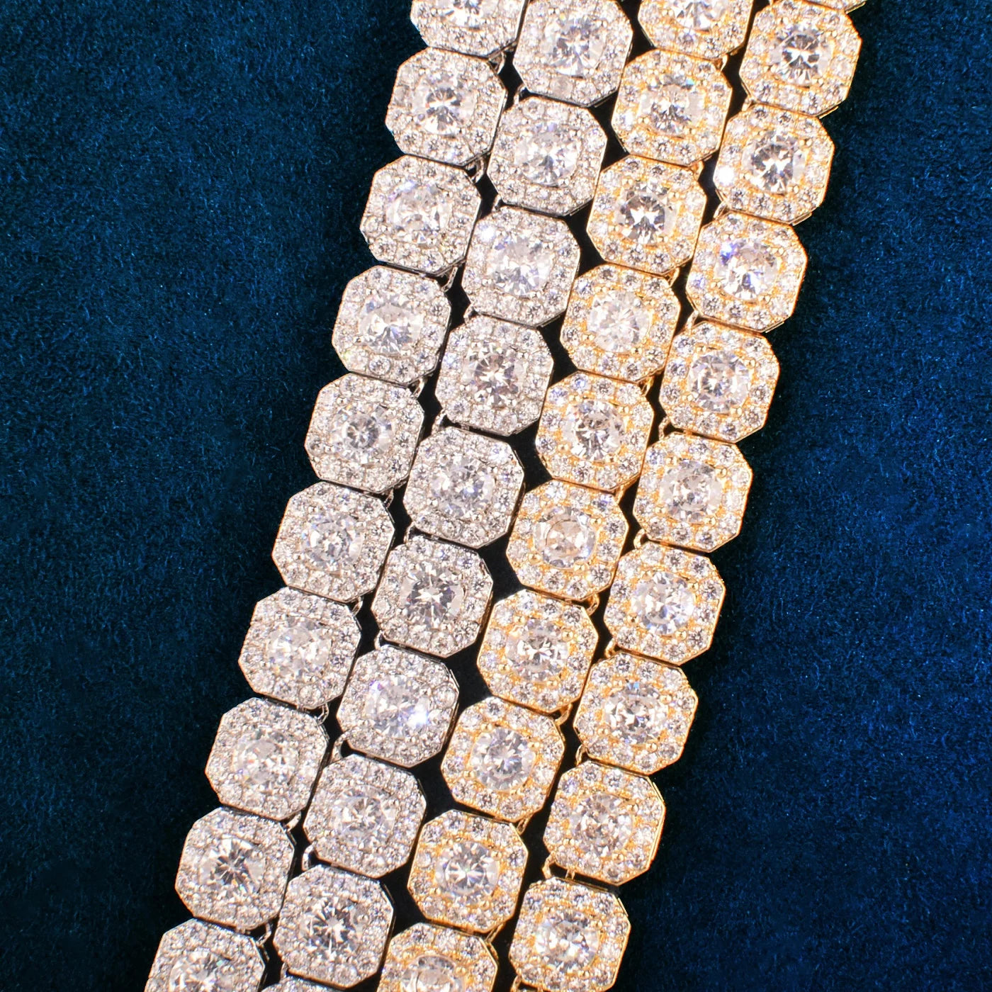 Square Clustered Chain Bracelet For Men Hip Hop Link Finish Zirconia Copper Gold Color Fashion Rock Jewelry 9mm - Uknowucme
