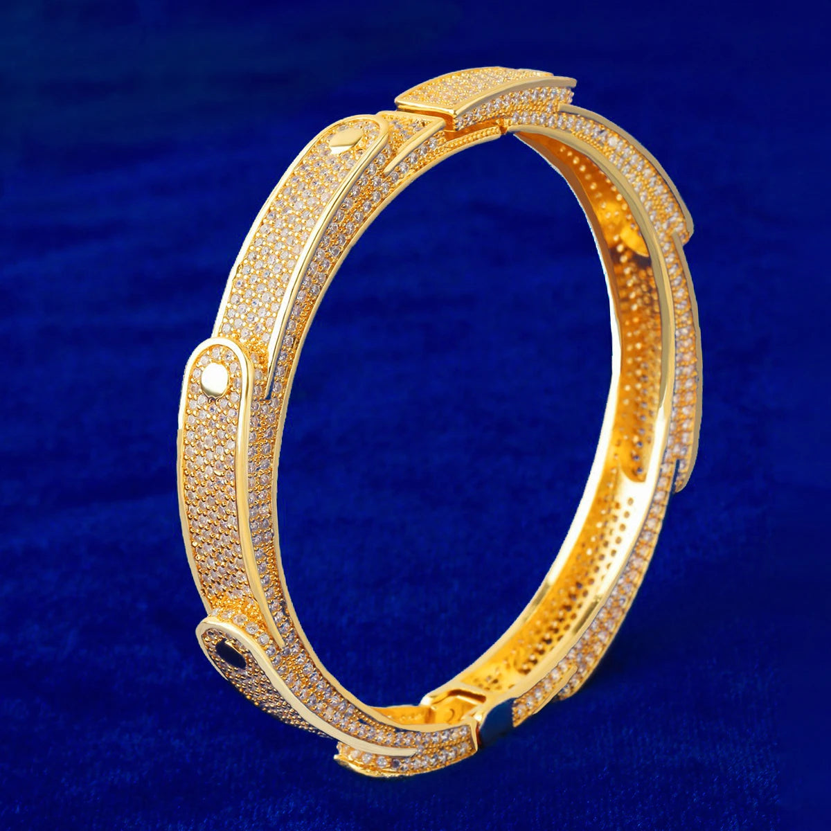 Bubble Letter Iced Irregular Multilateral Figure Bangle Real Gold Color Women Bracelet Hip Hop Jewelry - Uknowucme