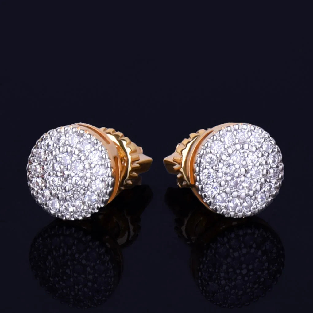 8MM Gold Color Small Round Stud Earring AAAA Cubic Zircon Screw Back Men Fashion Hip Hop Jewelry - Uknowucme