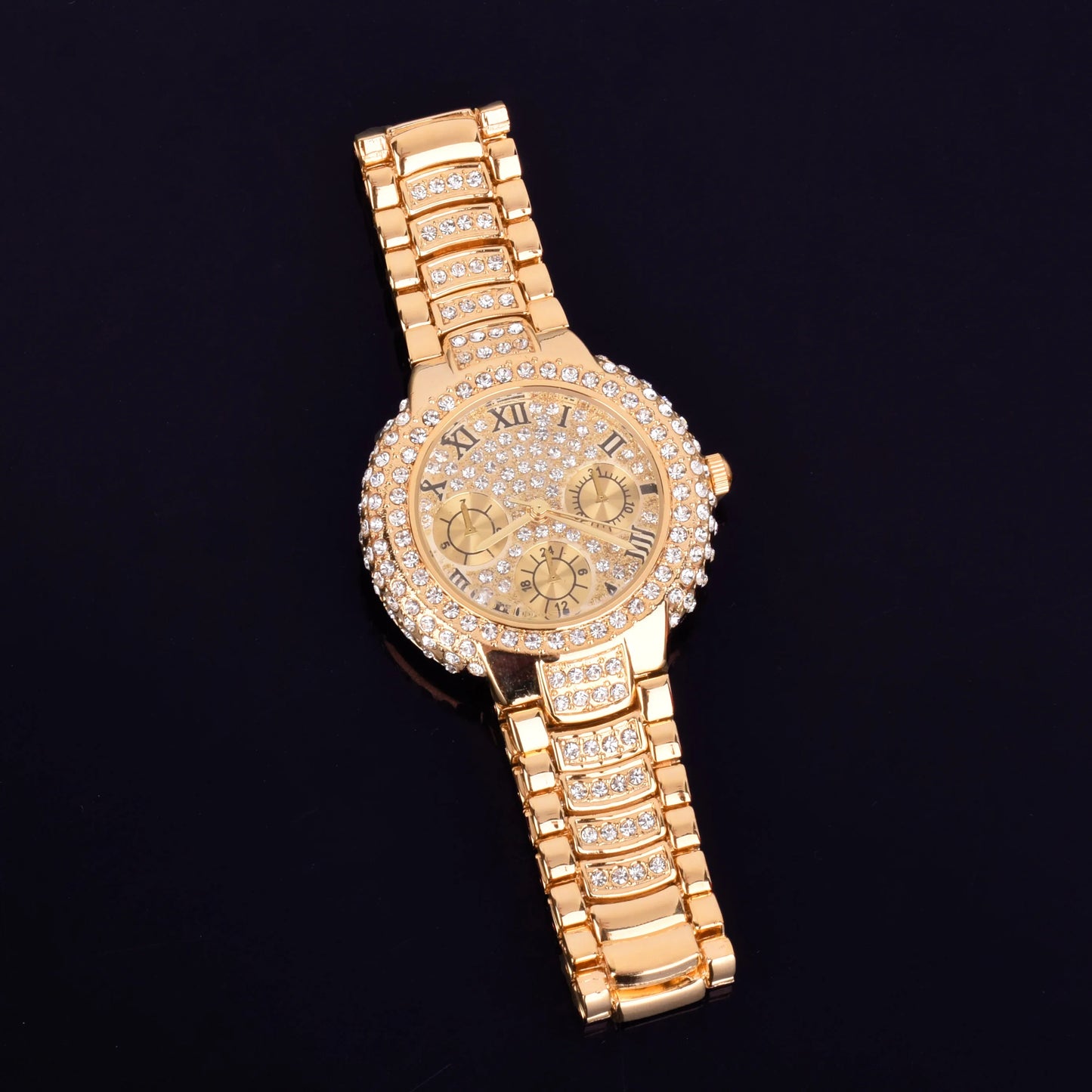 Hip Hop Men's Women Watch Small Dial Military Quartz Clock Luxury Rhinestone Business Waterproof 19.2 cm - Uknowucme