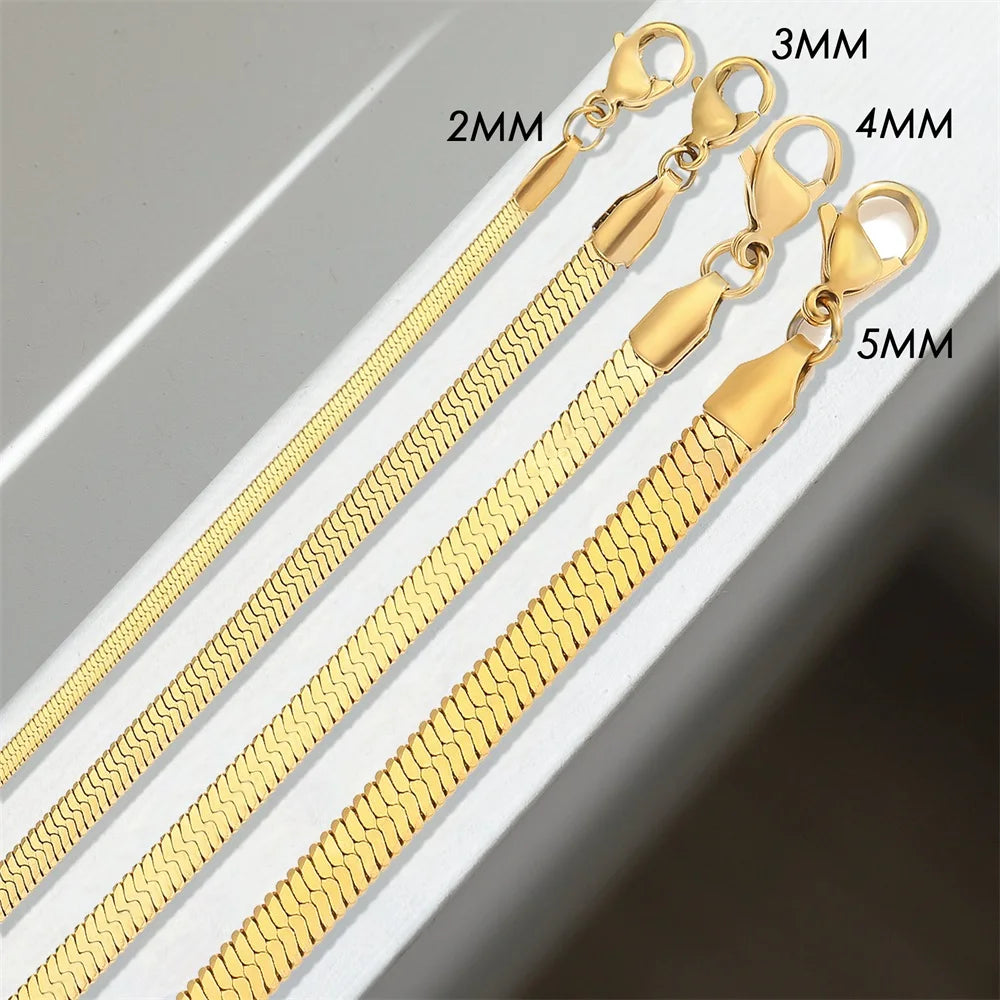 Hot Fashion Unisex Snake Chain Women Necklace Choker Stainless Steel Herringbone Gold Color Chain Necklace For Women Jewelry - Uknowucme