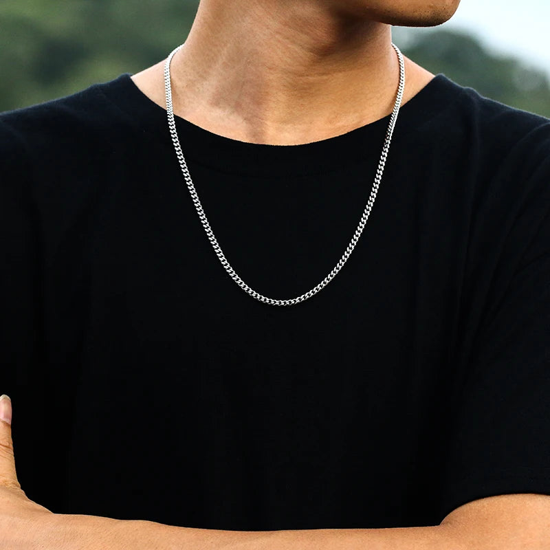 3mm Cuban Chain Rope Chain Stainless Steel Classical Necklace Mens Women Chains Around The Neck Gold Silver Color Necklace - Uknowucme