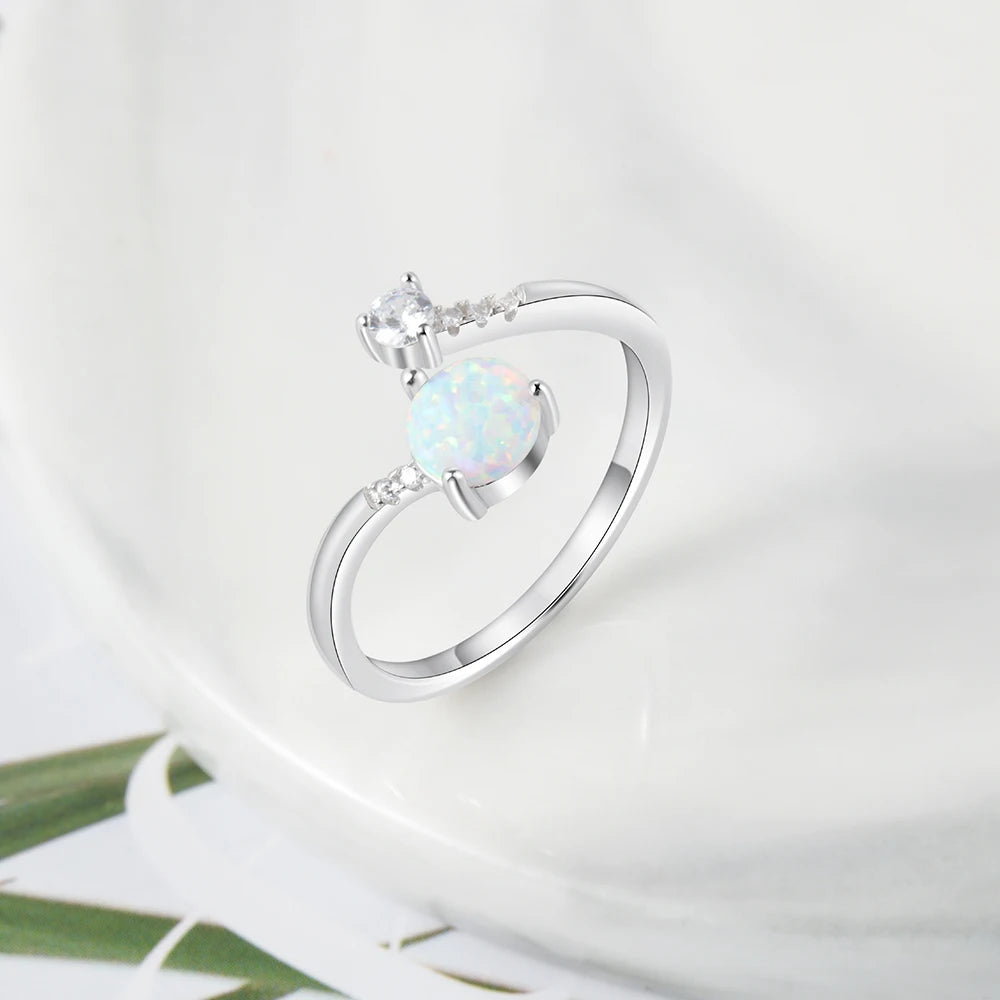 Jewelry Sets for Women Dainty 925 Sterling Silver White Opal Ring Earrings Chain Necklace Wedding Jewelry Sets (Lam Hub Fong) - Uknowucme