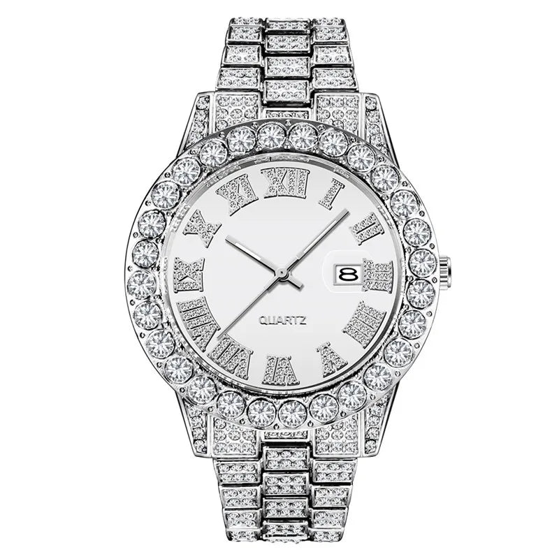 Hip Hop Full Ice Out Analog Quartz Men's Wrist Watches With Micropaved Silver Color Watch For Men Women Fashion Jewelry Gift - Uknowucme