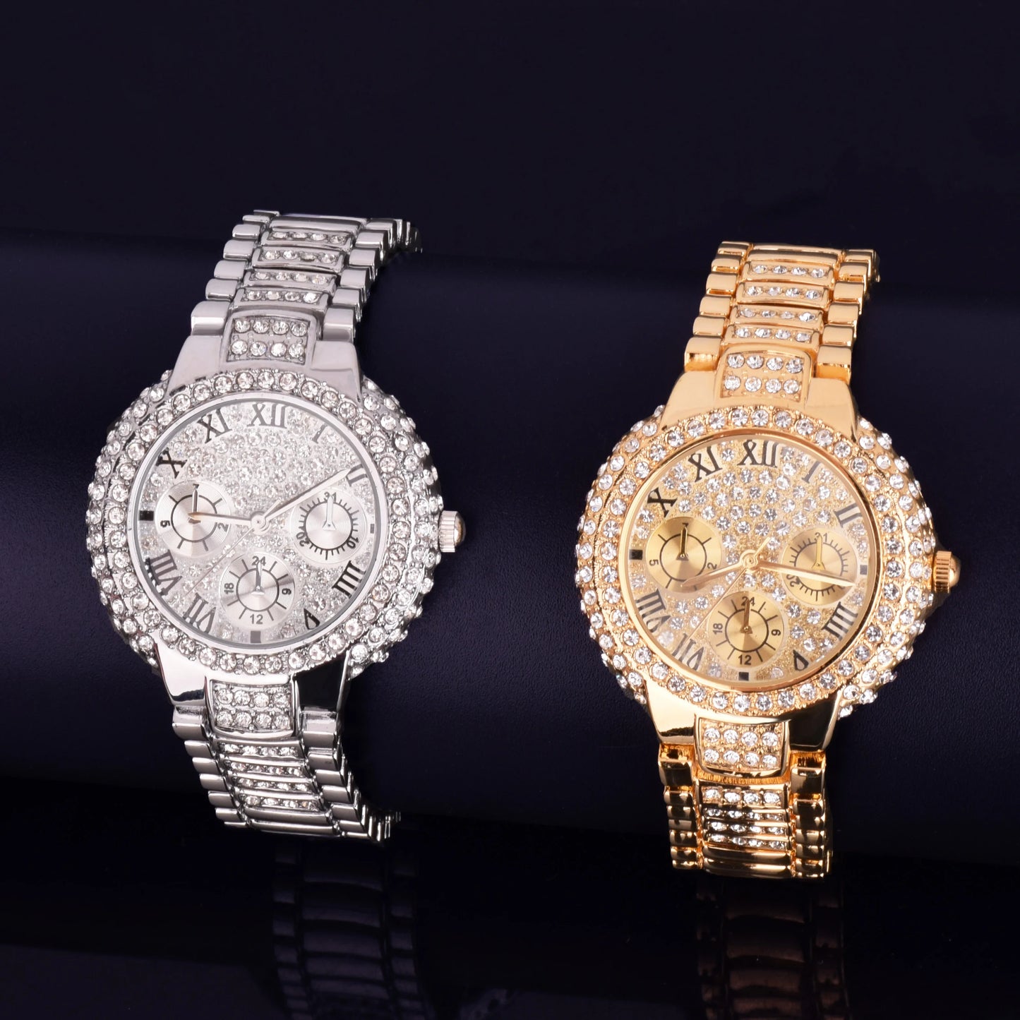 Hip Hop Men's Women Watch Small Dial Military Quartz Clock Luxury Rhinestone Business Waterproof 19.2 cm - Uknowucme