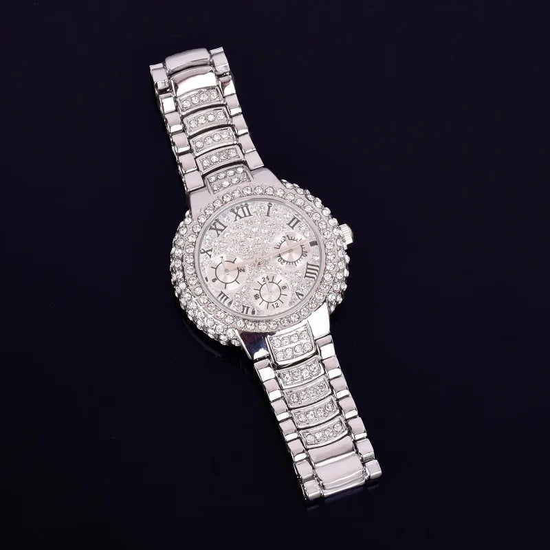 Hip Hop Men's Women Watch Small Dial Military Quartz Clock Luxury Rhinestone Business Waterproof 19.2 cm - Uknowucme