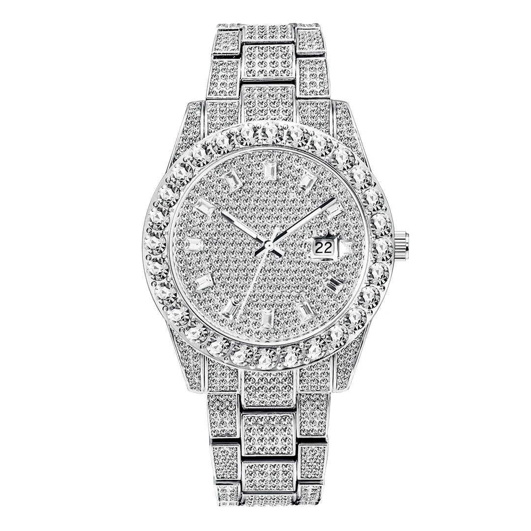 MISSFOX Brand Men Watch Luxury Ice Out Full Big Diamond Silver Bracelet Watch Fashion Dial Quartz Wristwatch Steel Dropshipping - Uknowucme