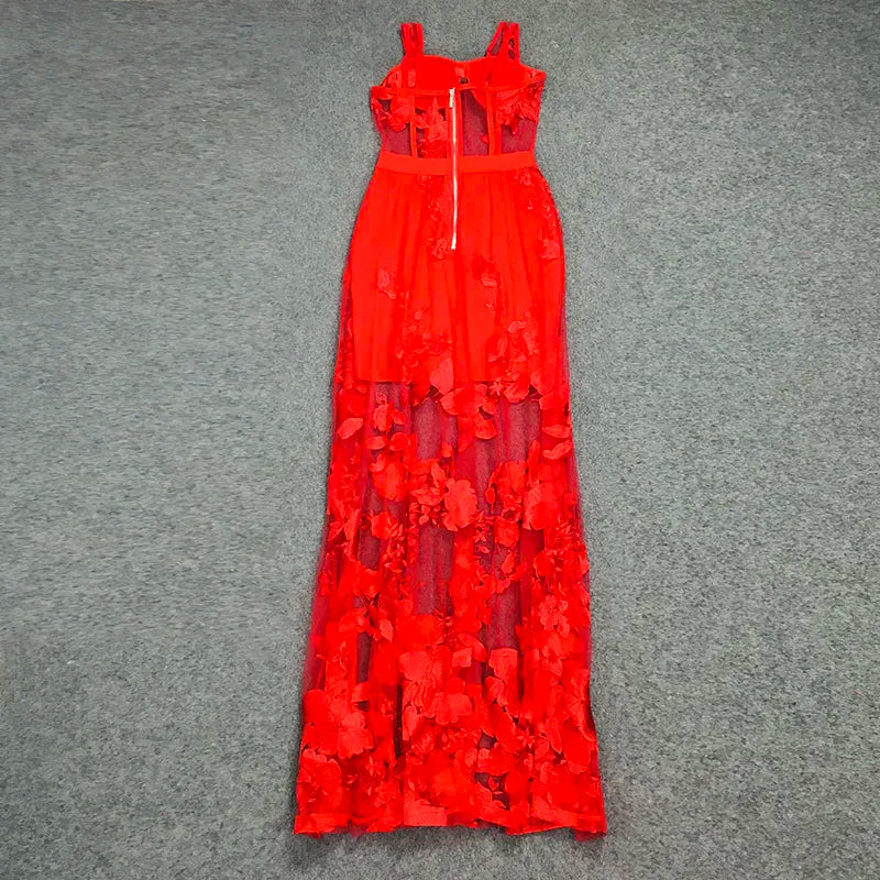 Red Color Celebrity Fashion Dress Sleeveless Sexy Backless Lace Long Dress Women's Wedding Party Dress Top Quality - Uknowucme