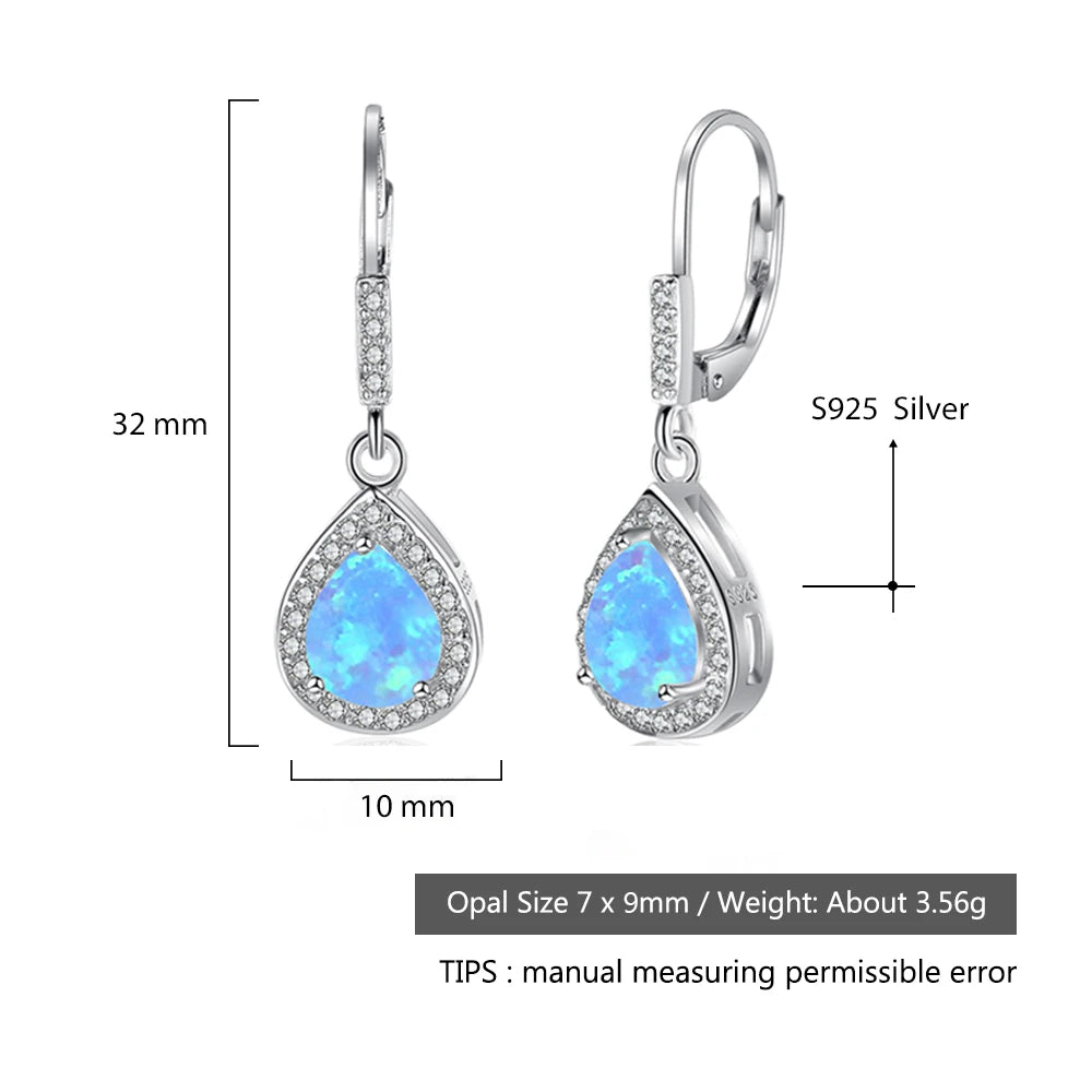 925 Sterling Silver Jewelry Sets for Women Cubic Zirconia Blue Opal Bracelet Earrings Chain Necklace Jewelry Sets (Lam Hub Fong) - Uknowucme