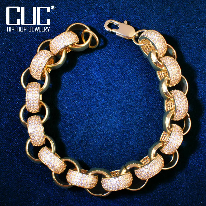 Circle Cuban Link Bracelet Men Hip Hop Chain Copper Iced Out Cubic Zirconia Rapper Rock Jewelry 10mm - Uknowucme
