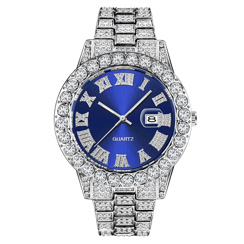 Hip Hop Full Ice Out Analog Quartz Men's Wrist Watches With Micropaved Silver Color Watch For Men Women Fashion Jewelry Gift - Uknowucme