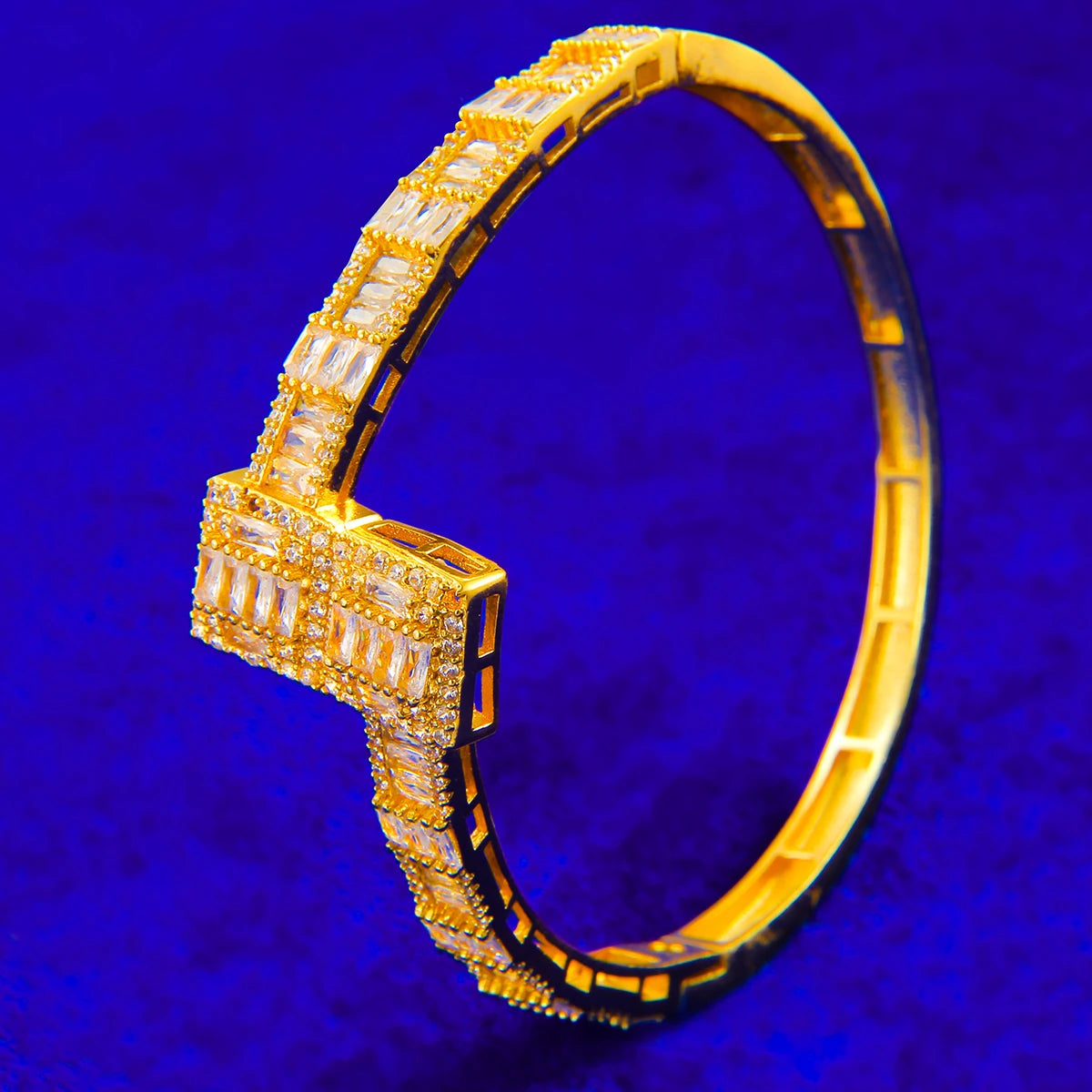 Bubble Letter Iced Baguette Bangle for Women Rapper Bracelets Hip Hop Jewelry - Uknowucme