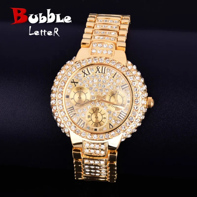 Hip Hop Men's Women Watch Small Dial Military Quartz Clock Luxury Rhinestone Business Waterproof 19.2 cm - Uknowucme