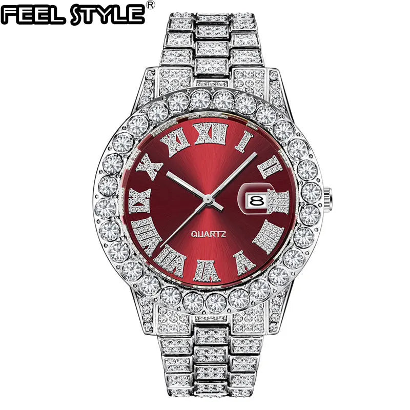 Hip Hop Full Ice Out Analog Quartz Men's Wrist Watches With Micropaved Silver Color Watch For Men Women Fashion Jewelry Gift - Uknowucme