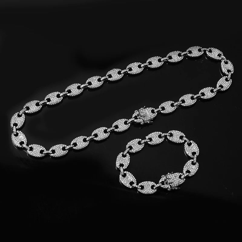 Watch +Chain+Bracelet HIP HOP Coffee Iced Out Alloy Bean Pig Nose Rhinestone Necklace Chain choker Necklaces for Men Jewelry - Uknowucme