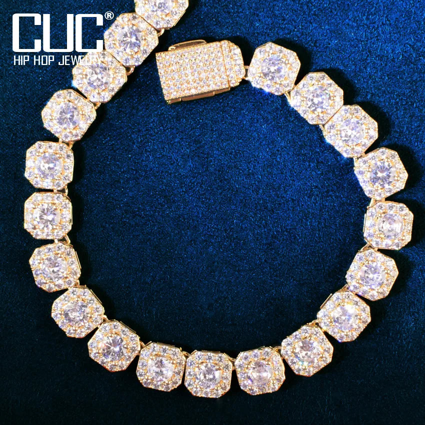 Square Clustered Chain Bracelet For Men Hip Hop Link Finish Zirconia Copper Gold Color Fashion Rock Jewelry 9mm - Uknowucme