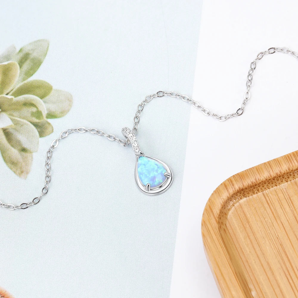 925 Sterling Silver Jewelry Sets for Women Cubic Zirconia Blue Opal Bracelet Earrings Chain Necklace Jewelry Sets (Lam Hub Fong) - Uknowucme