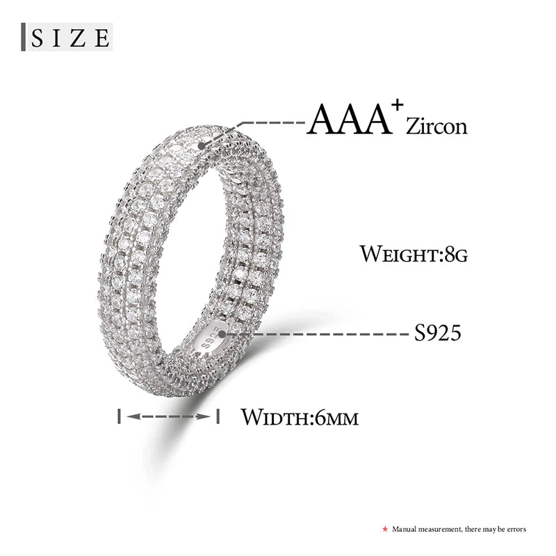 Hip Hop Real 925 Sterling Stamp Ring Luxury Full Cubic Zircon Gold Charm Jewelry Punk Male Women Finger Rings Size 7-10 Unisex - Uknowucme
