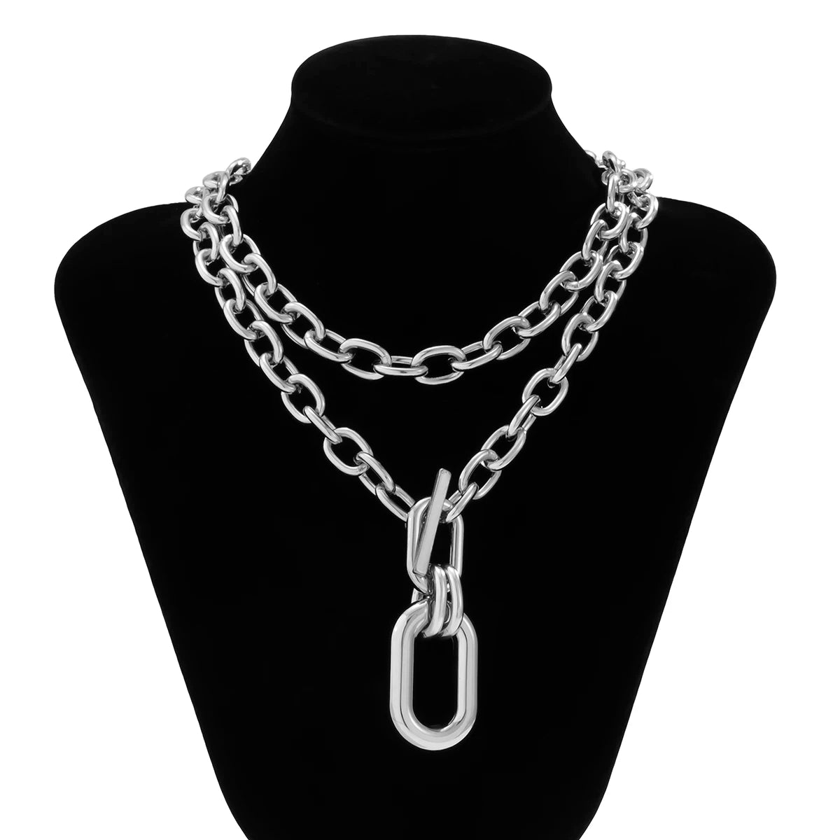 Hiphop Layered Chain with Big Pendant Necklace for Women Fashion Thick Chain Necklace on the Neck Jewelry - Uknowucme