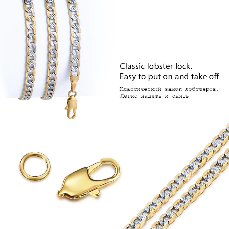 4mm Flat Hammered Curb Cuban Necklace Bracelet Set Gold Color Mix Silver Color for Women Men Jewelry Set GN64A - Uknowucme