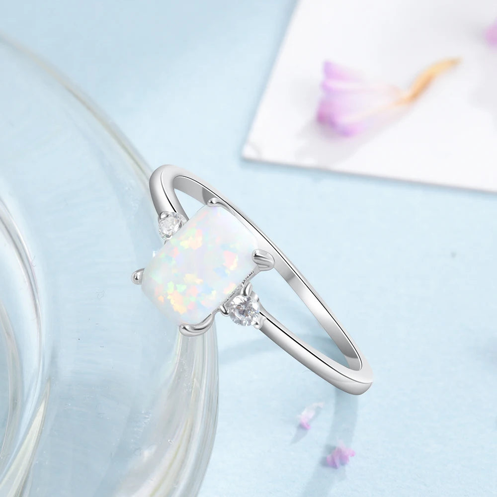 925 Sterling Silver Rings Rectangular Opal with Cubic Zircon for Women Ring Wedding Fine Jewelry Accessories Chistmas Gift - Uknowucme