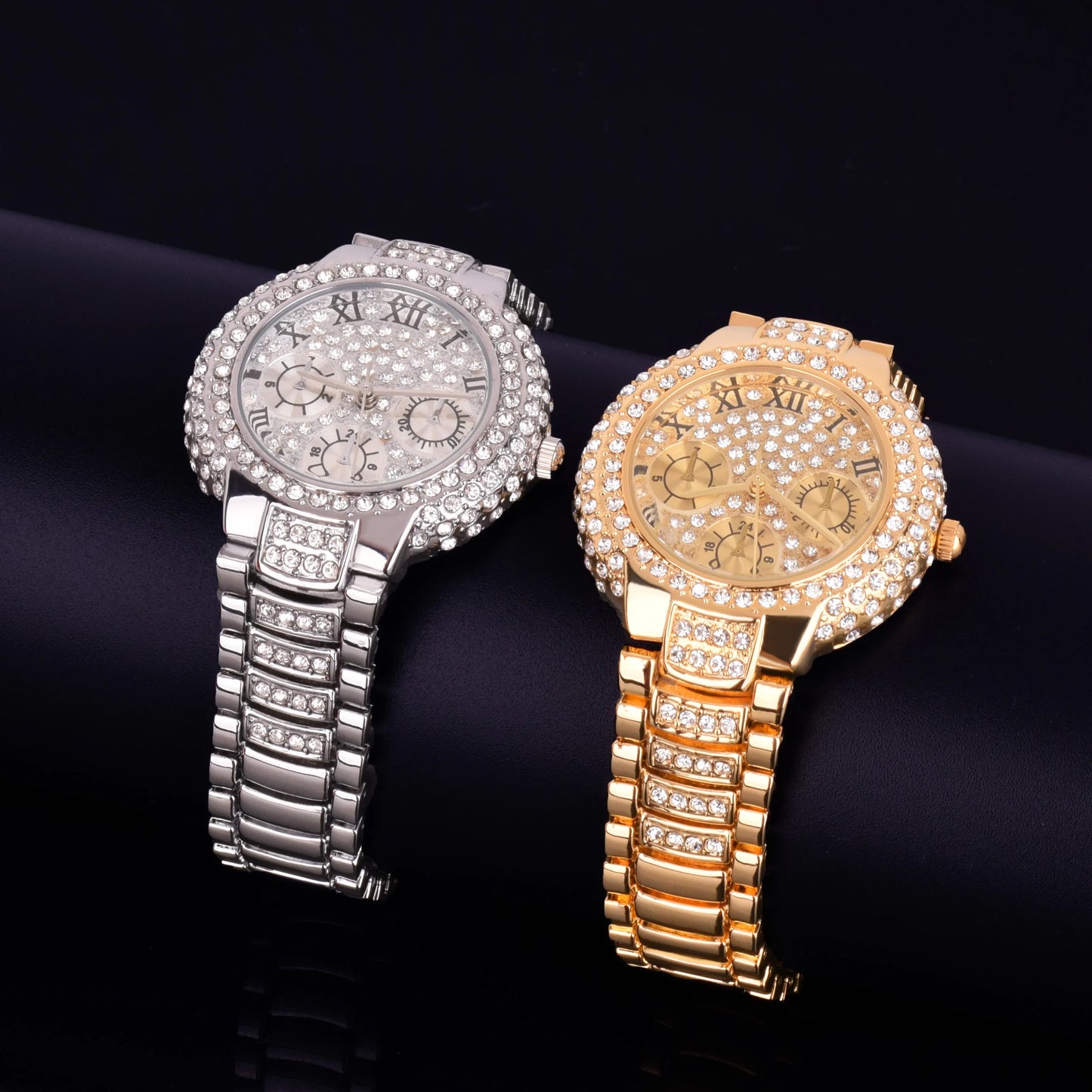 Hip Hop Men's Women Watch Small Dial Military Quartz Clock Luxury Rhinestone Business Waterproof 19.2 cm - Uknowucme