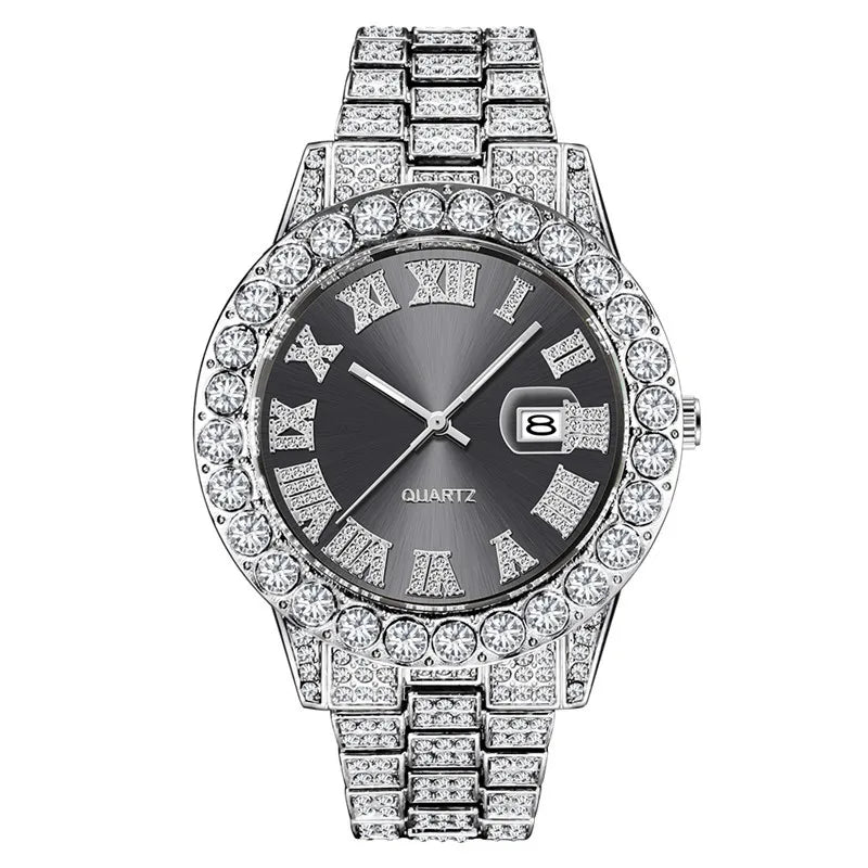 Hip Hop Full Ice Out Analog Quartz Men's Wrist Watches With Micropaved Silver Color Watch For Men Women Fashion Jewelry Gift - Uknowucme
