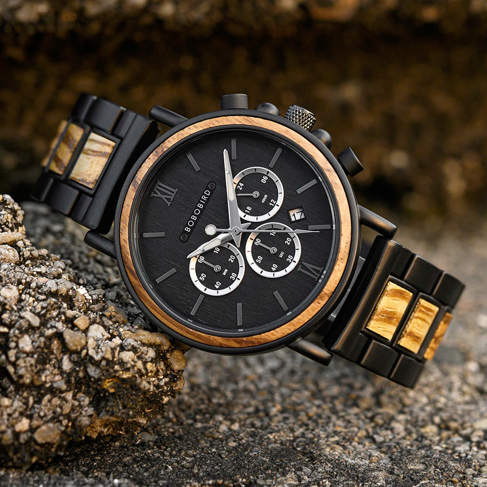 BOBO BIRD Wooden Watch Men Military Quartz Watches New Top Luxury Fashion Chronograph Timepieces Great Gift Box OEM часы мужские - Uknowucme