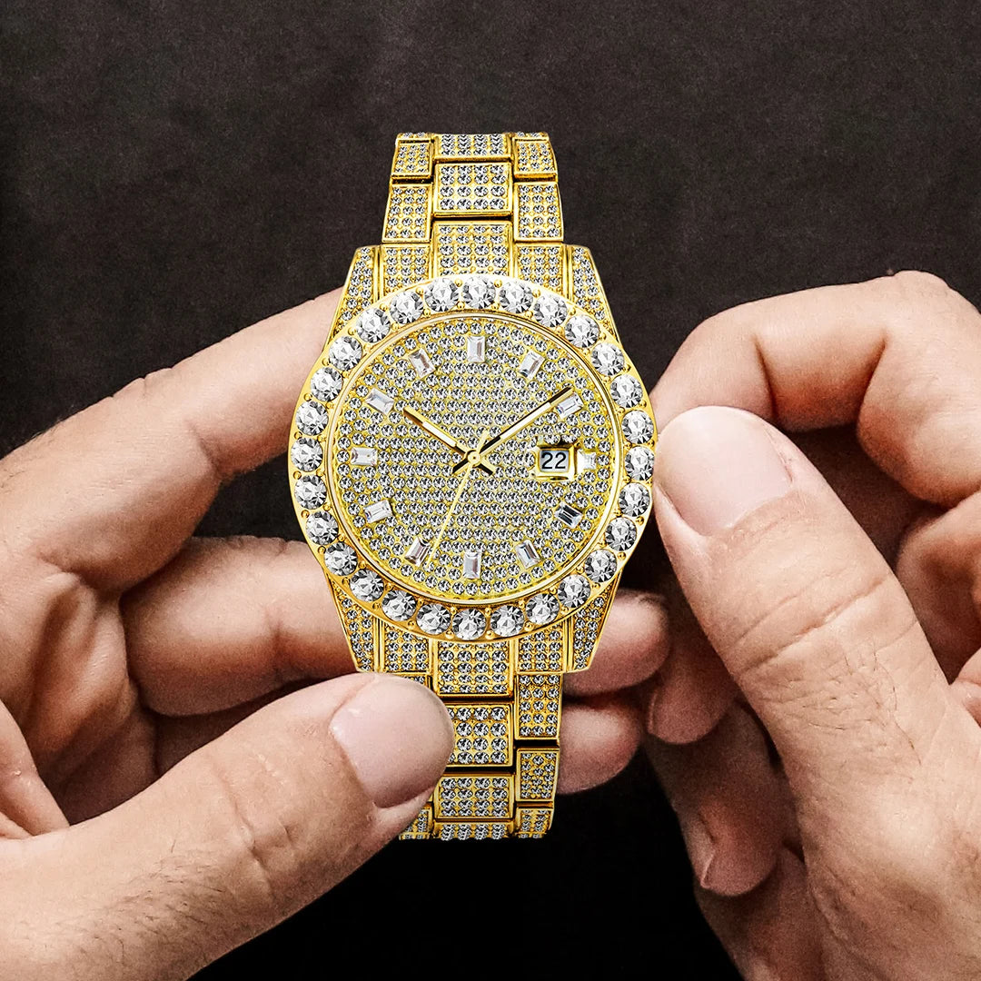 MISSFOX Brand Men Watch Luxury Ice Out Full Big Diamond Silver Bracelet Watch Fashion Dial Quartz Wristwatch Steel Dropshipping - Uknowucme