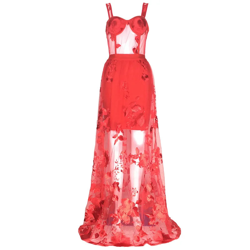 Red Color Celebrity Fashion Dress Sleeveless Sexy Backless Lace Long Dress Women's Wedding Party Dress Top Quality - Uknowucme